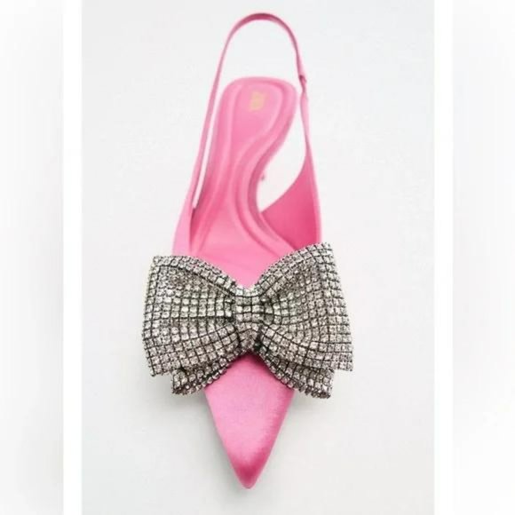 ZARA EMBELLISHED RHINESTONE BOW SLINGBACK SHOES - Picture 5 of 7